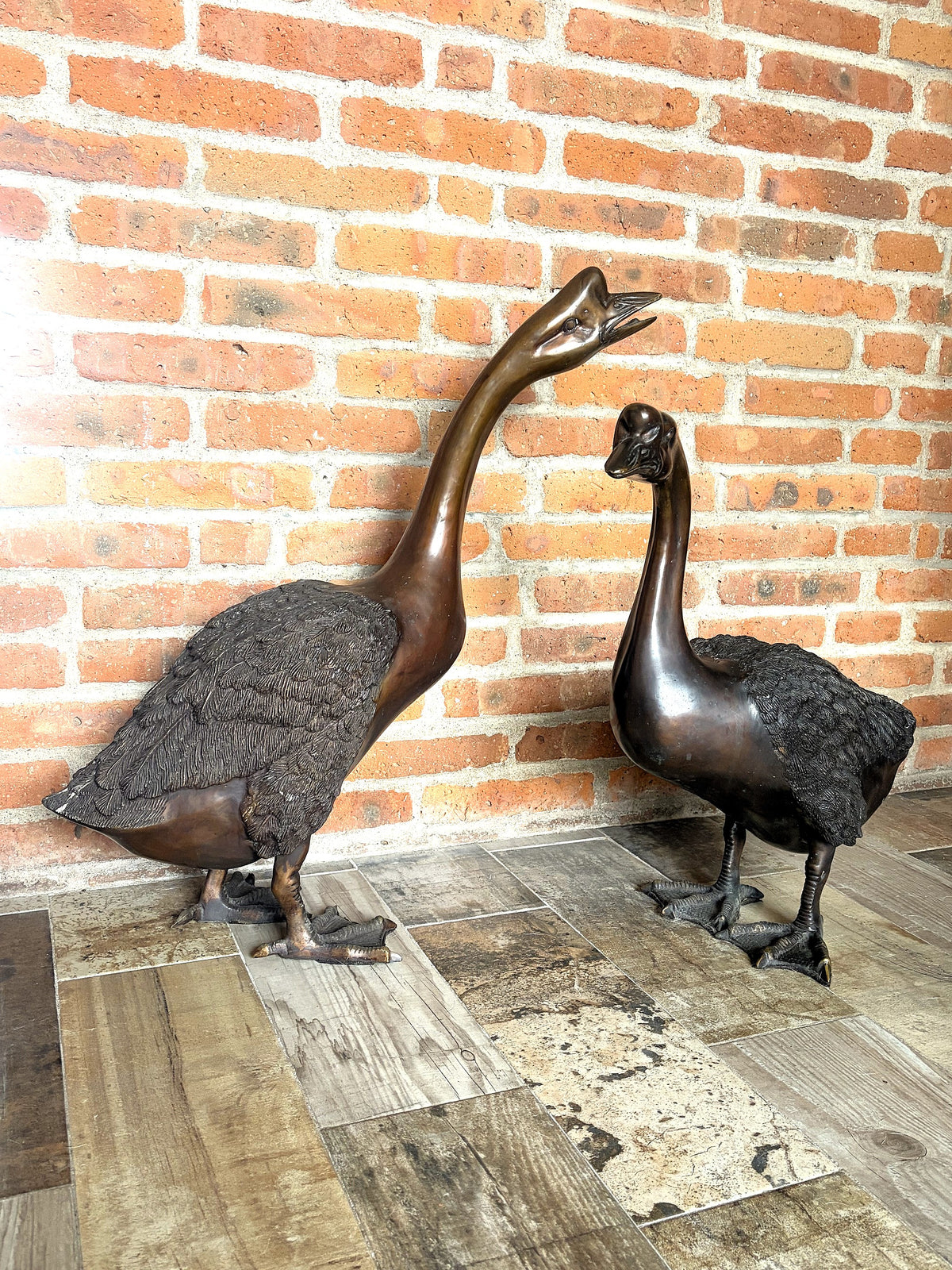 Pair of Bronze Geese